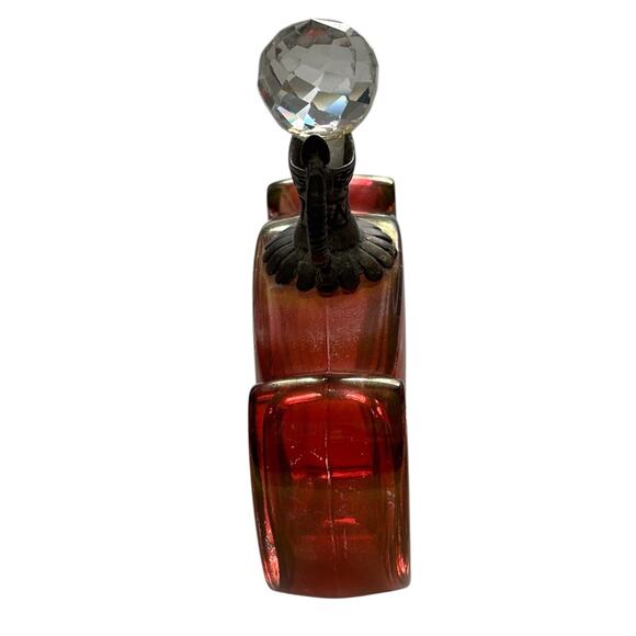 Cranberry Glass Cristallo E Argento Etched Italy Perfume Bottle Stopper Silver - Picture 3 of 11